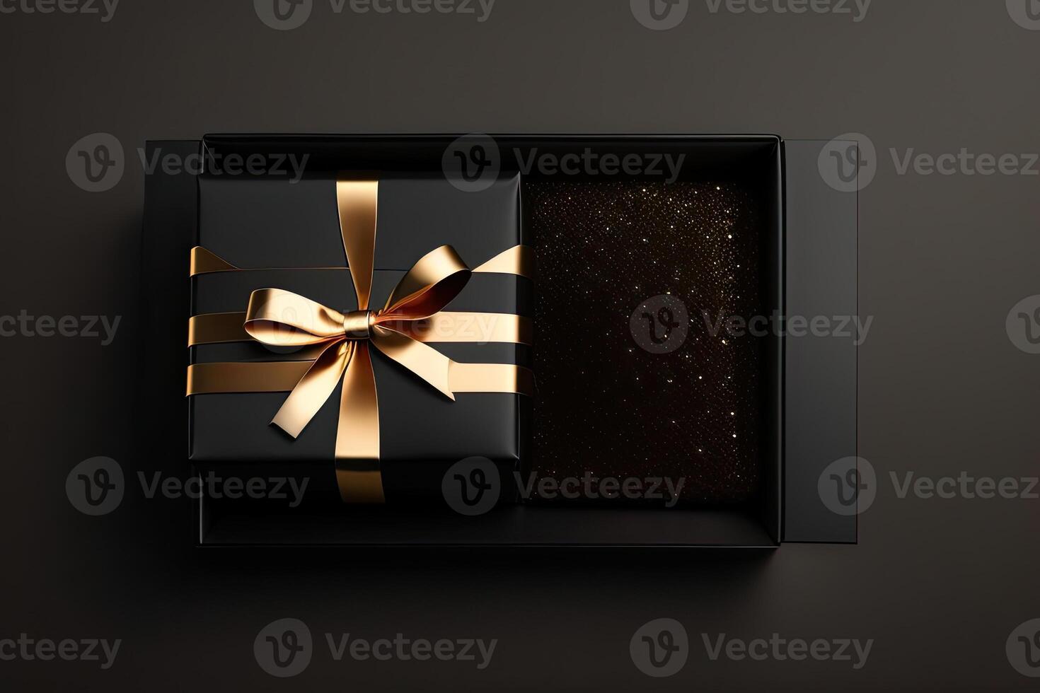 Top View of Gift Box in Black Packaging photo