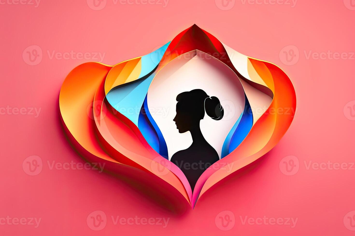 Womens Day Banner with Silhouette Colorful Background Art photo