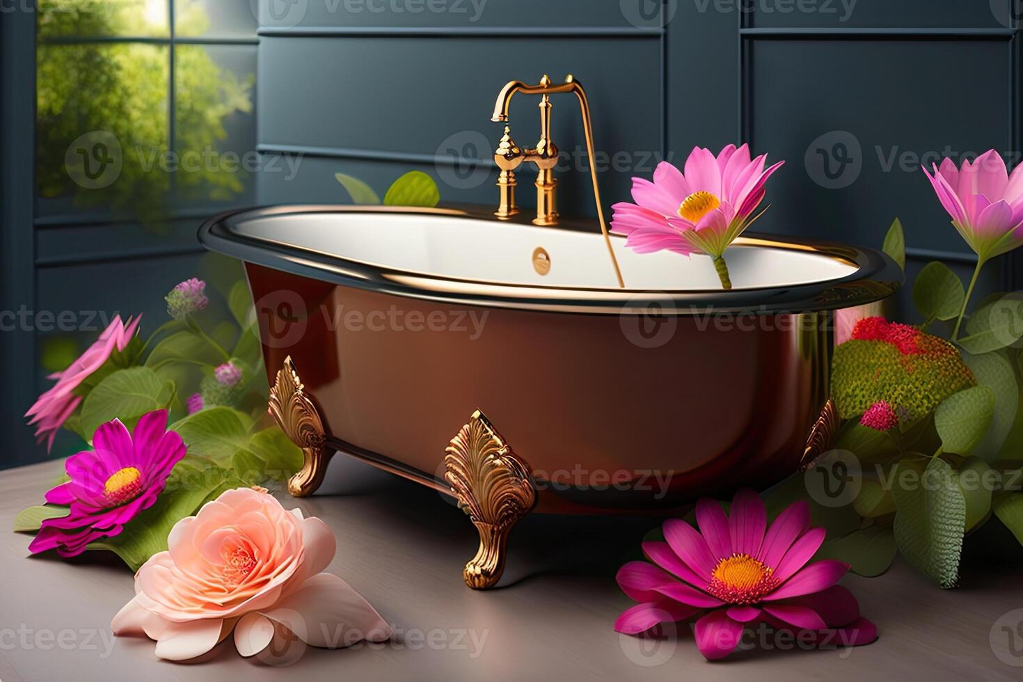 bañera con flores generativo ai foto