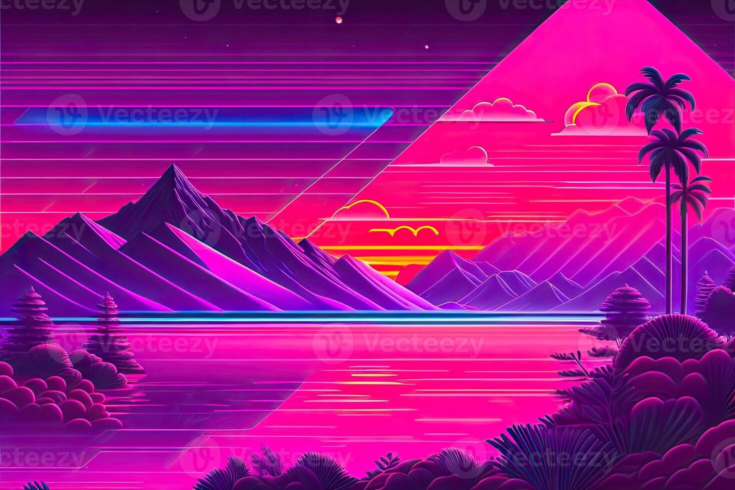 New Retrowave Purple Neon Background Design Art photo