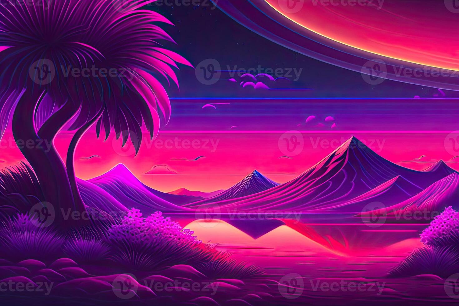 New Retrowave Purple Neon Background Design Art photo