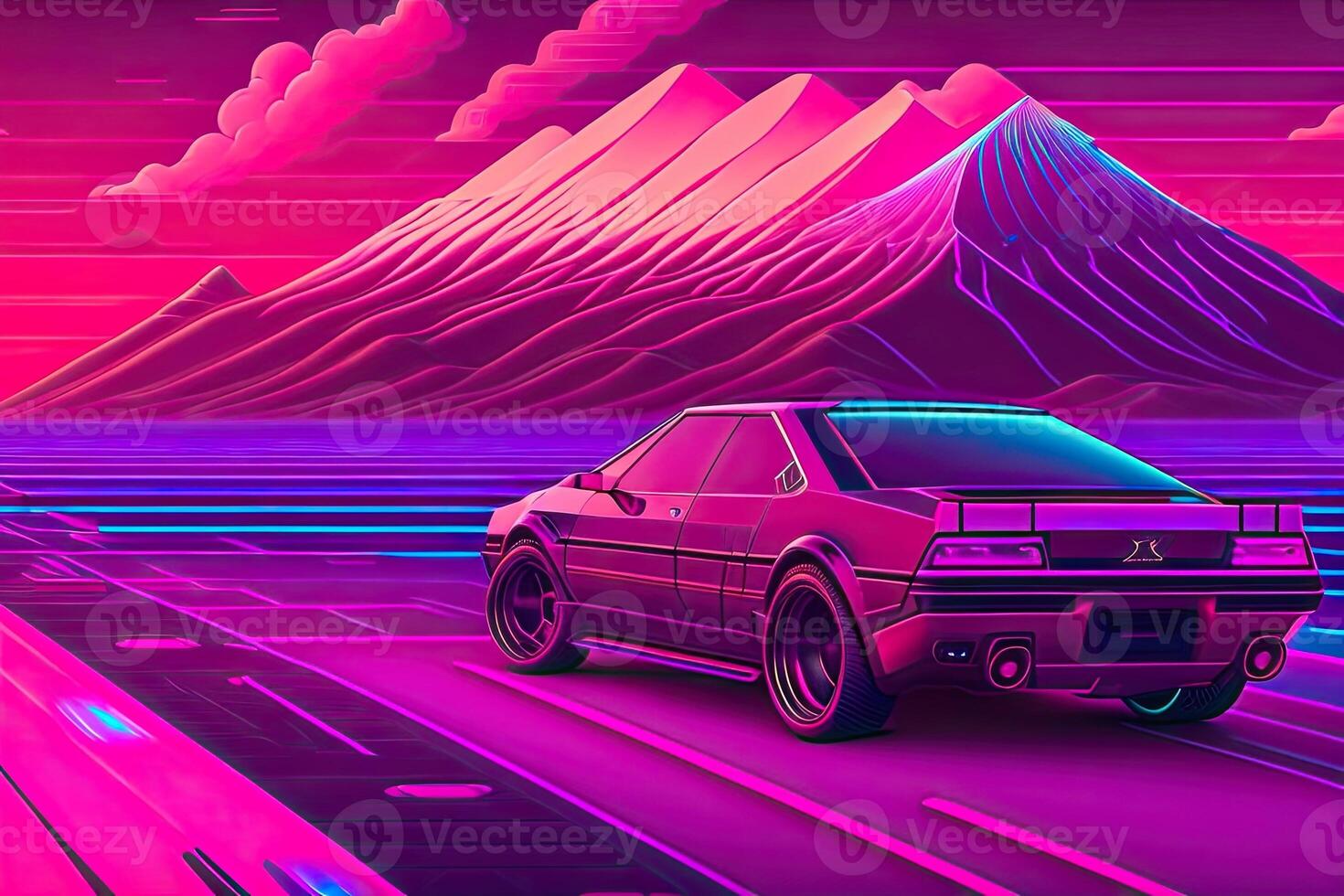 New Retrowave Purple Neon Background Design Art photo