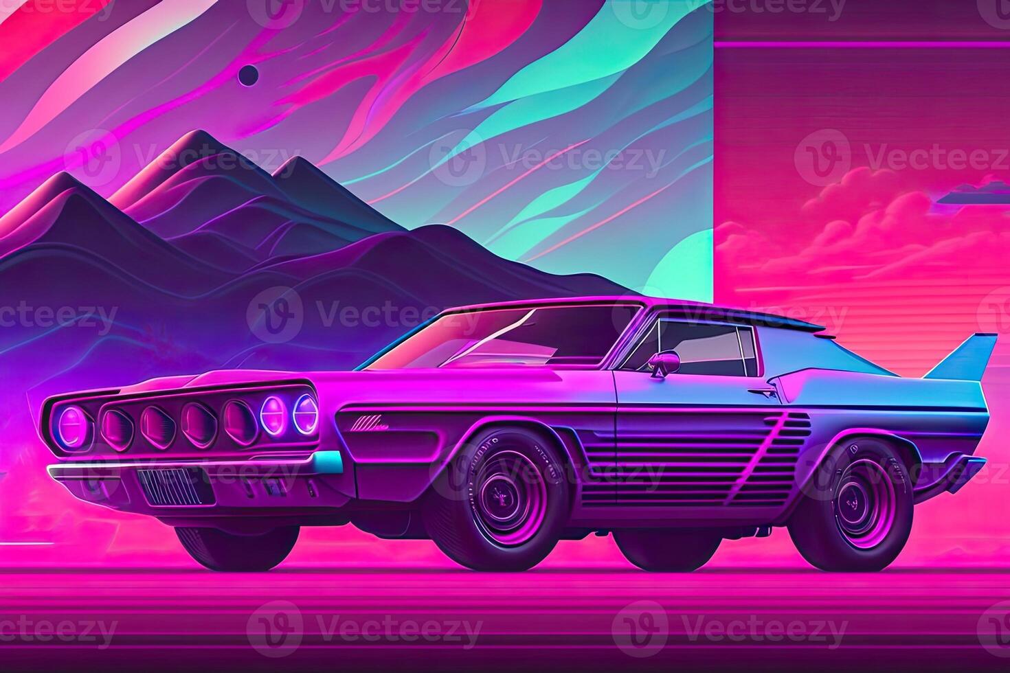 New Retrowave Purple Neon Background Design Art photo