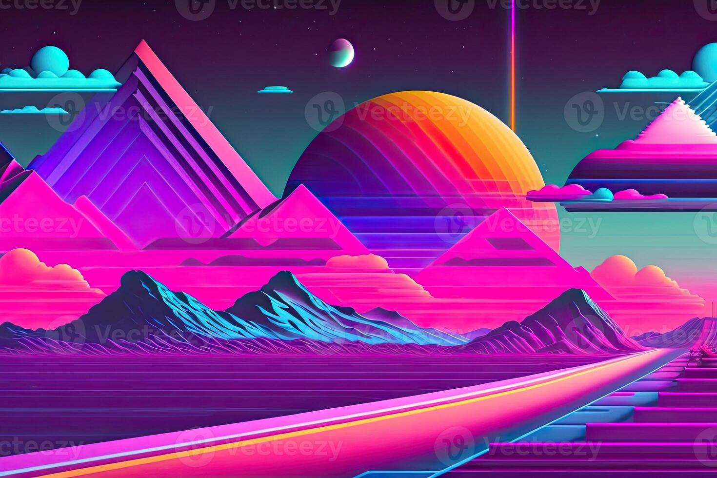 New Retrowave Purple Neon Background Design Art photo