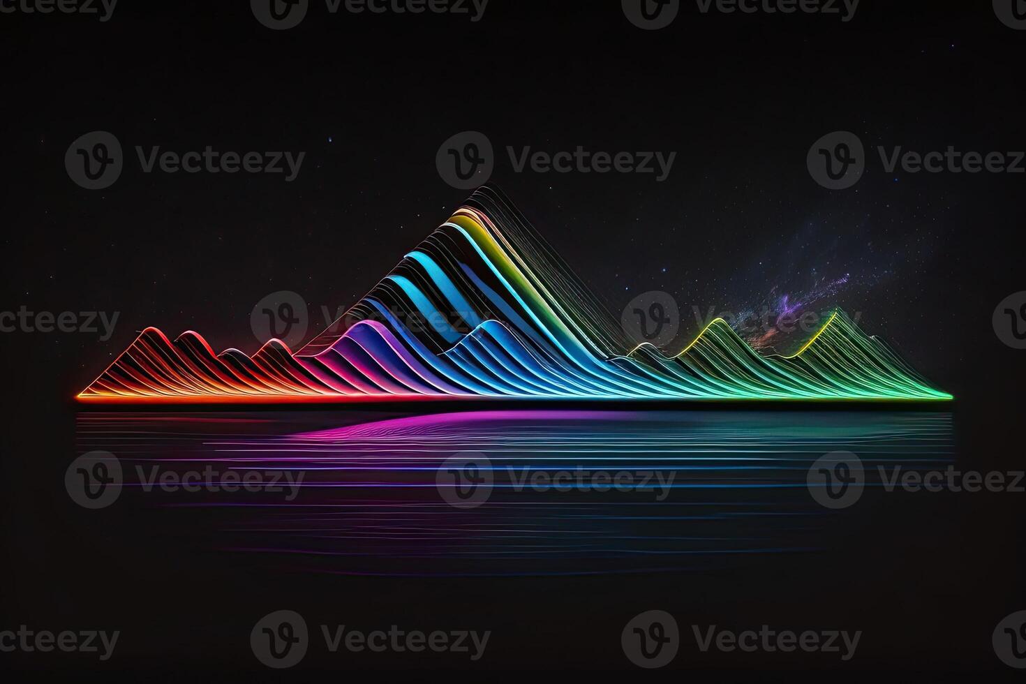 Sound Wave on Black Background in Neon Light photo