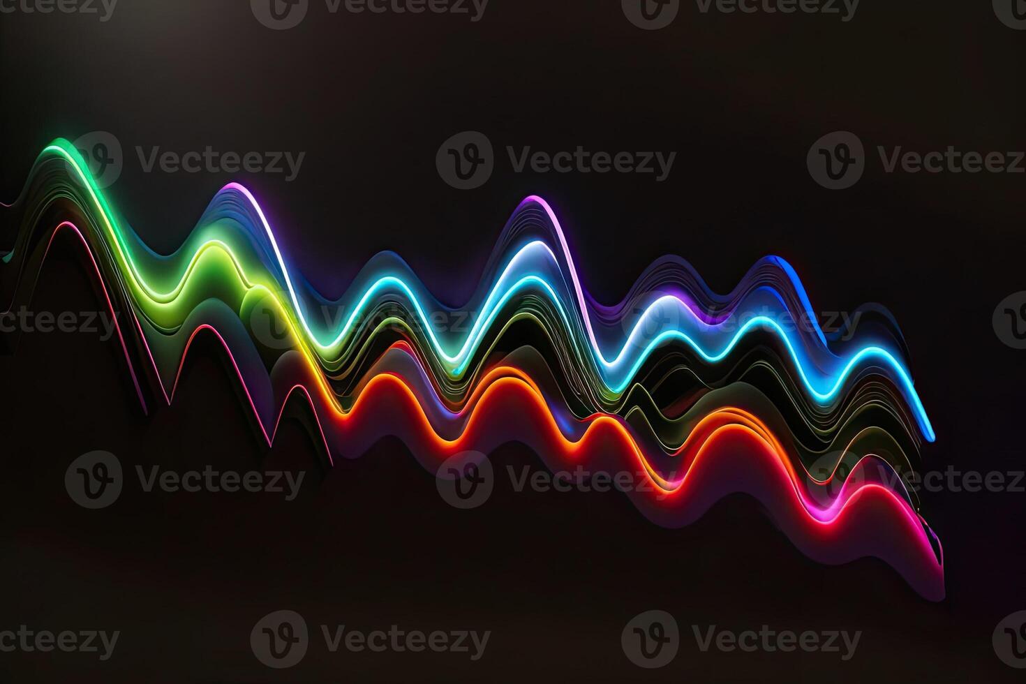 Sound Wave on Black Background in Neon Light photo