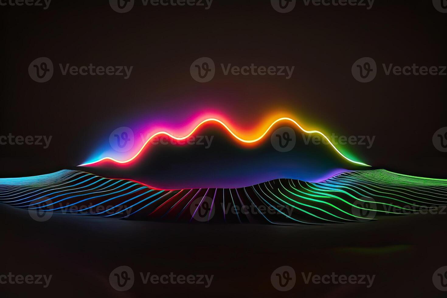 Sound Wave on Black Background in Neon Light photo