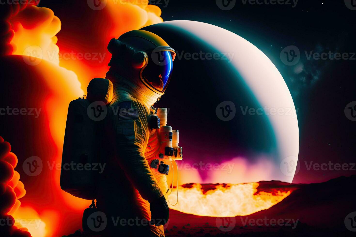 Space Illustration. Astronaut on Planet photo