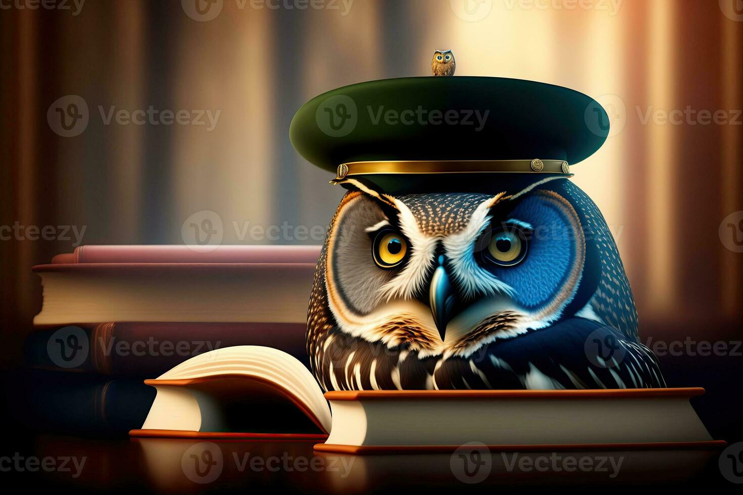 Smart Owl and Book Illustration photo