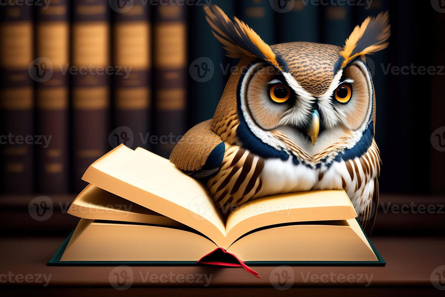 Smart Owl and Book Illustration photo