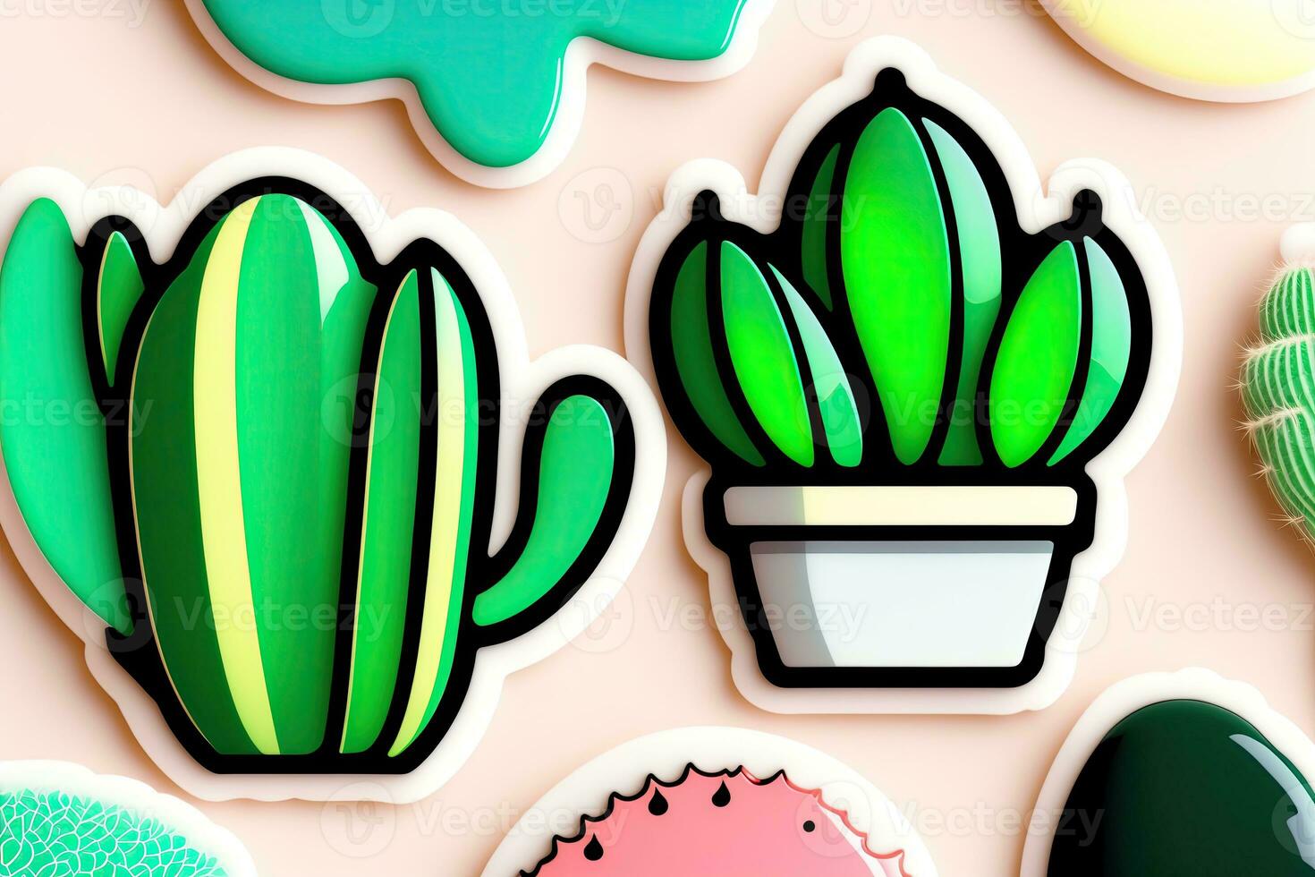 Cute Cartoon Design Cactus Sticker Set photo