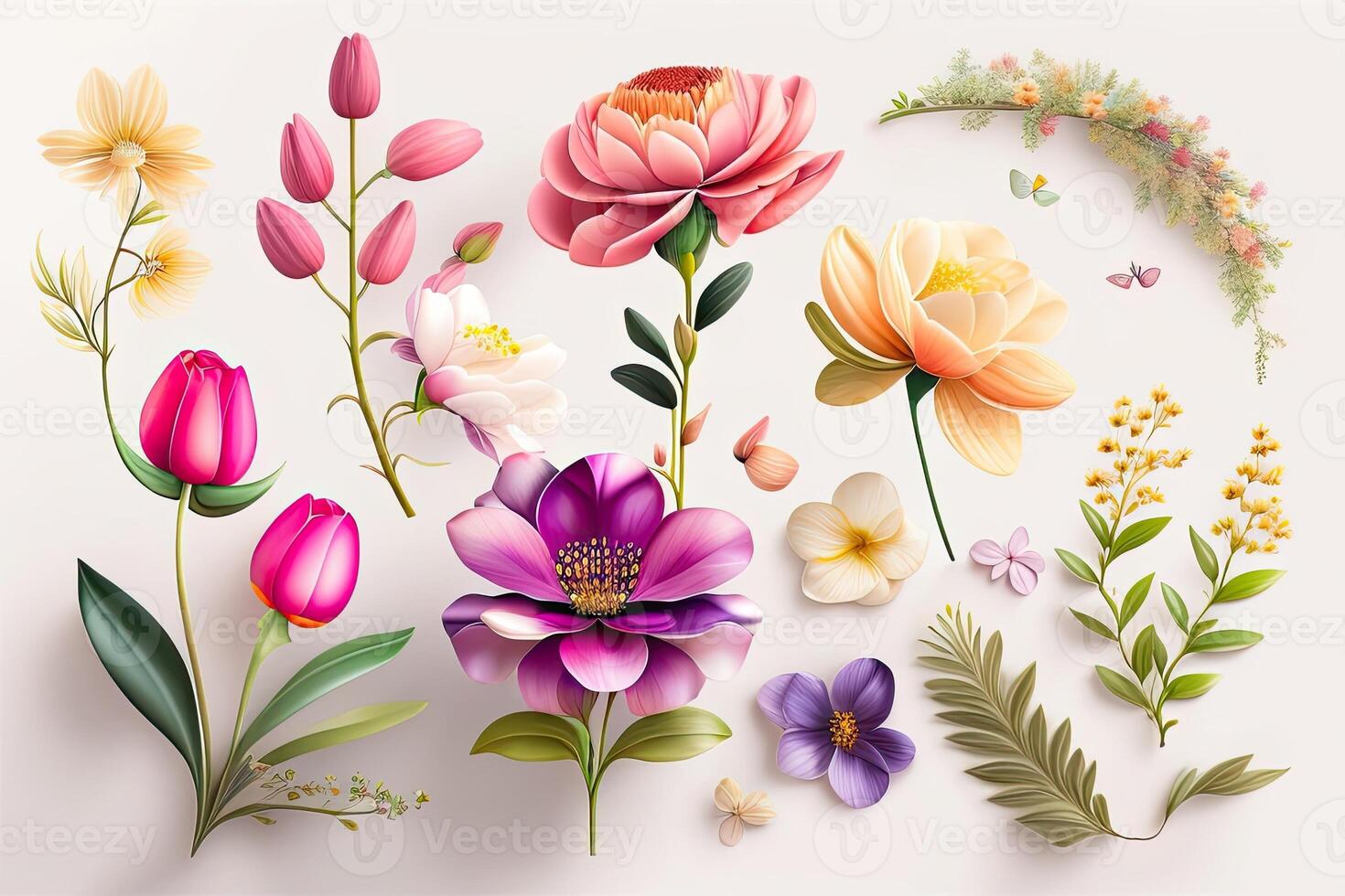 Flower Illustration Set Flat Lay photo