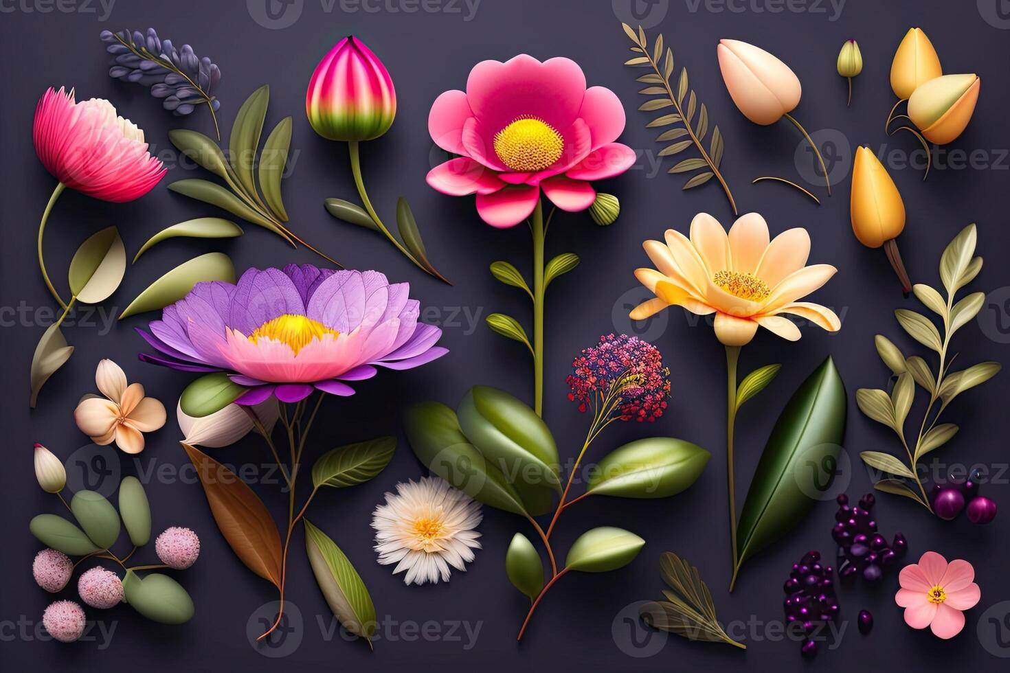 Flower Illustration Set Flat Lay photo