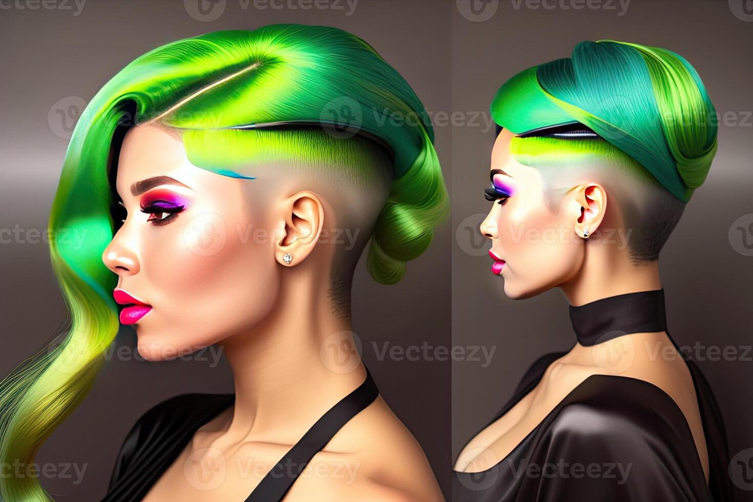 Beauty Fashion Industry Woman Portrait with Green Hair photo