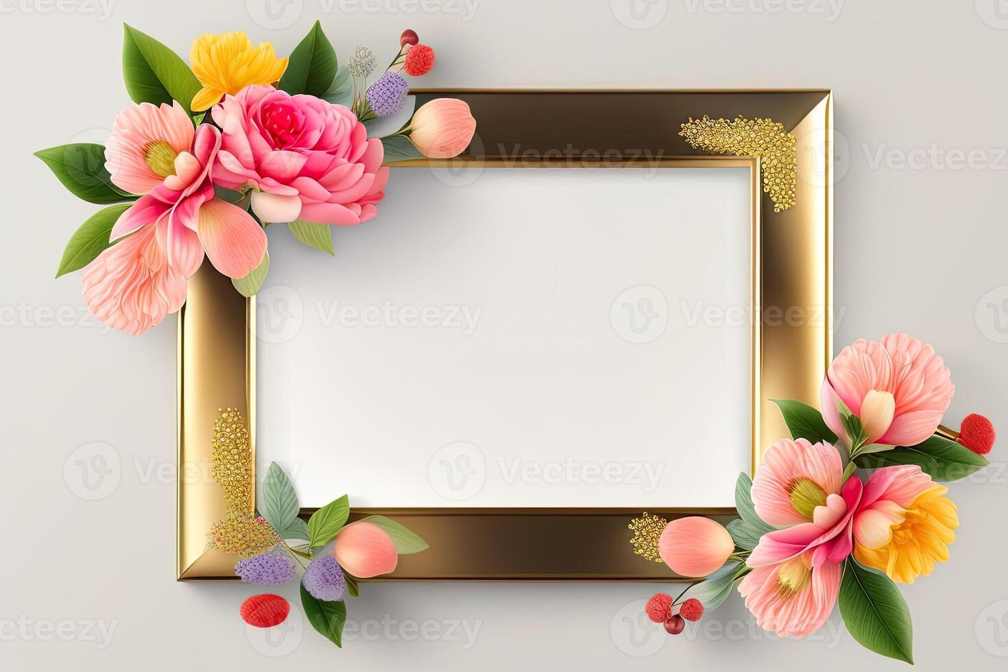 Border Picture Frame Floral Ornament Copy Space Generative AI photo