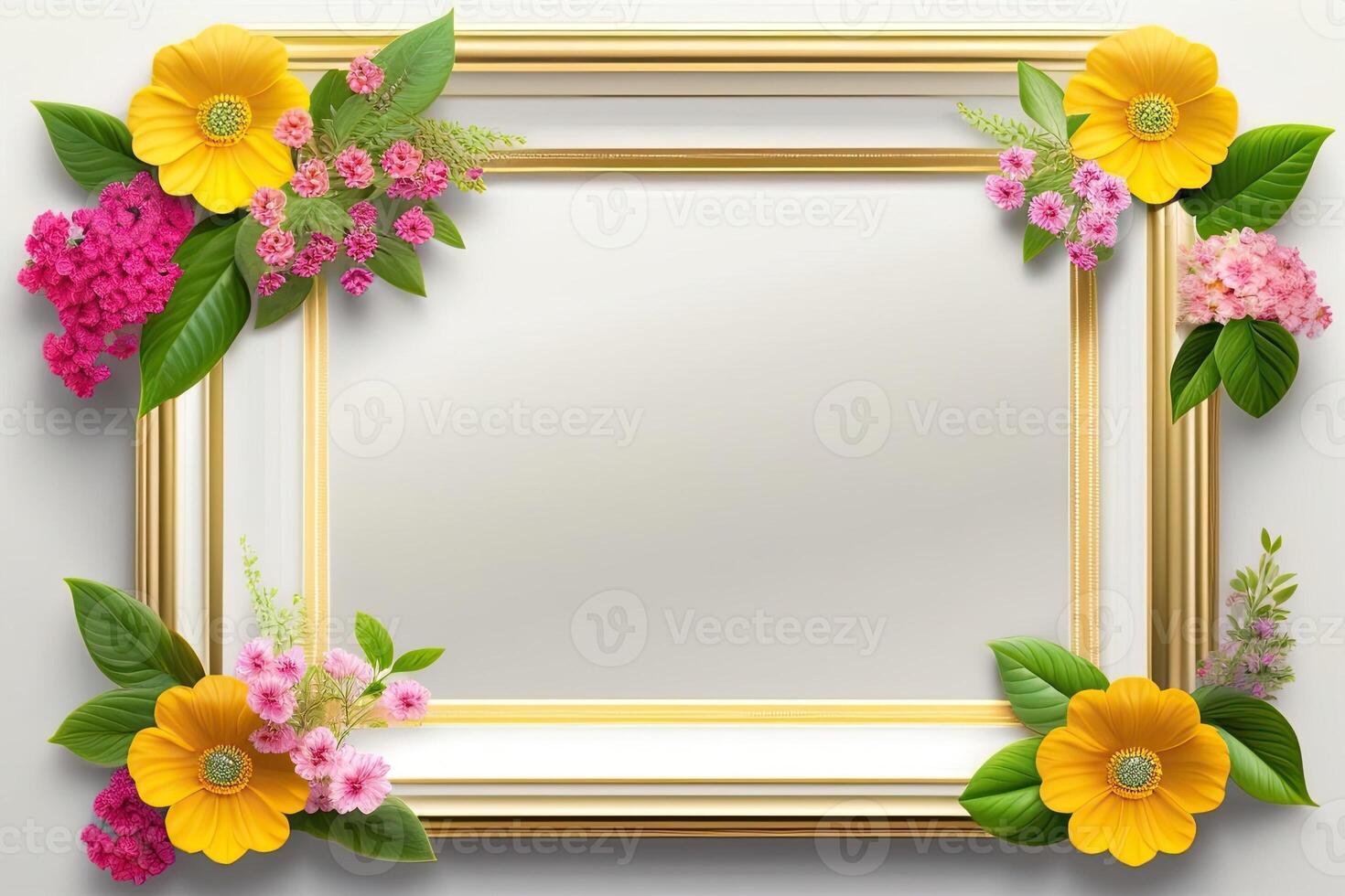 Border Picture Frame Floral Ornament Copy Space Generative AI photo