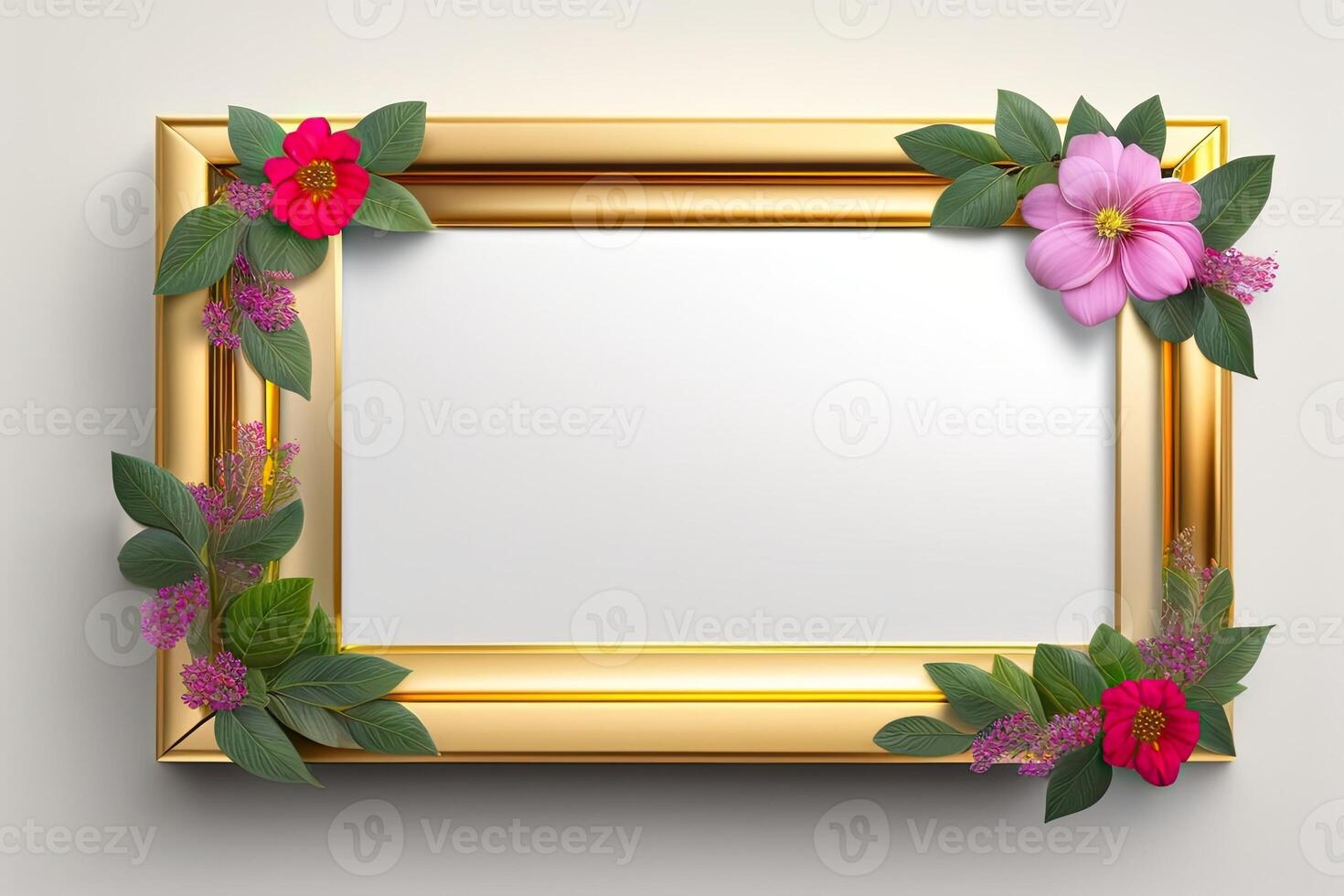 Border Picture Frame Floral Ornament Copy Space Generative AI photo