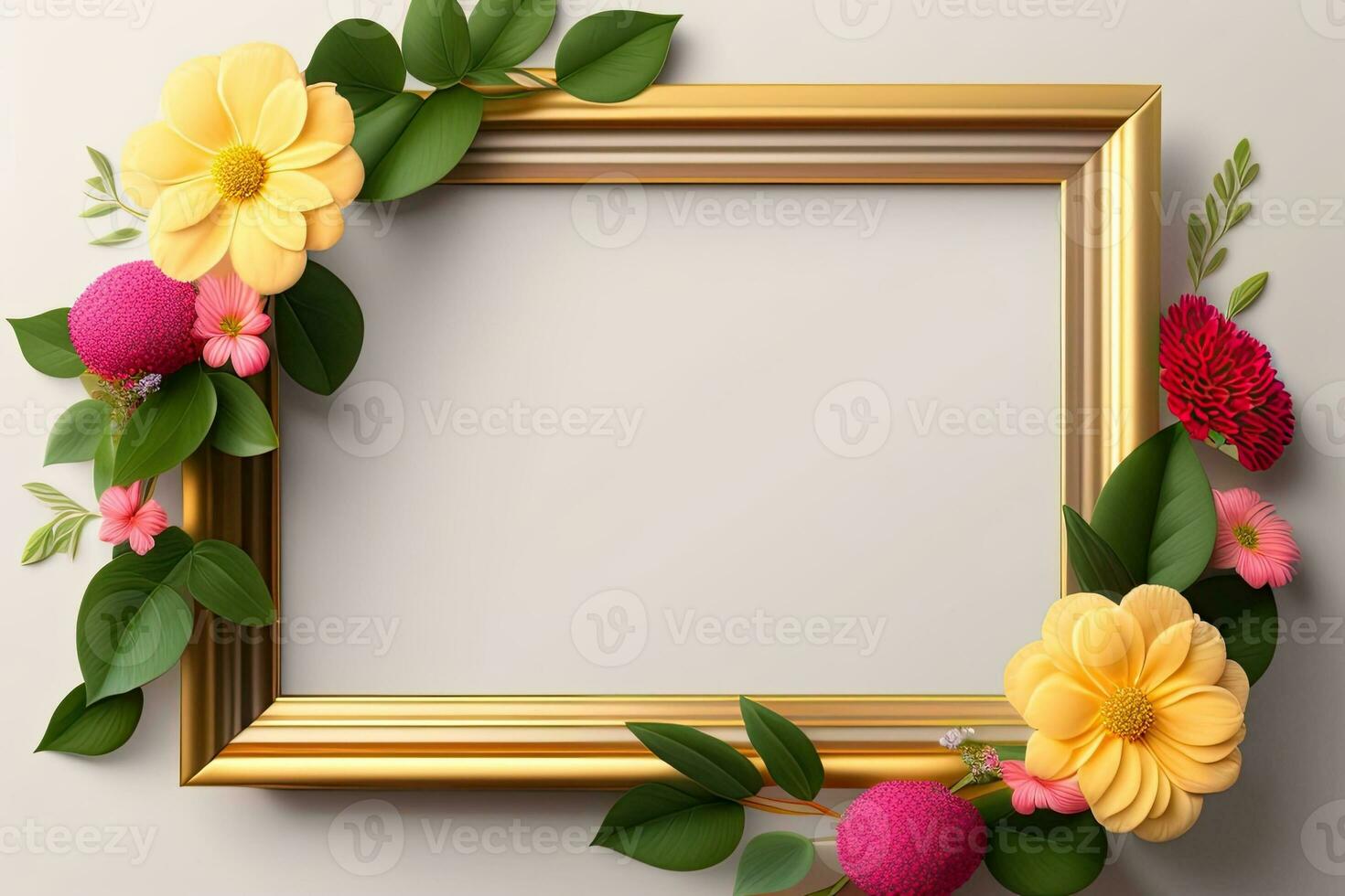 Border Picture Frame Floral Ornament Copy Space Generative AI photo