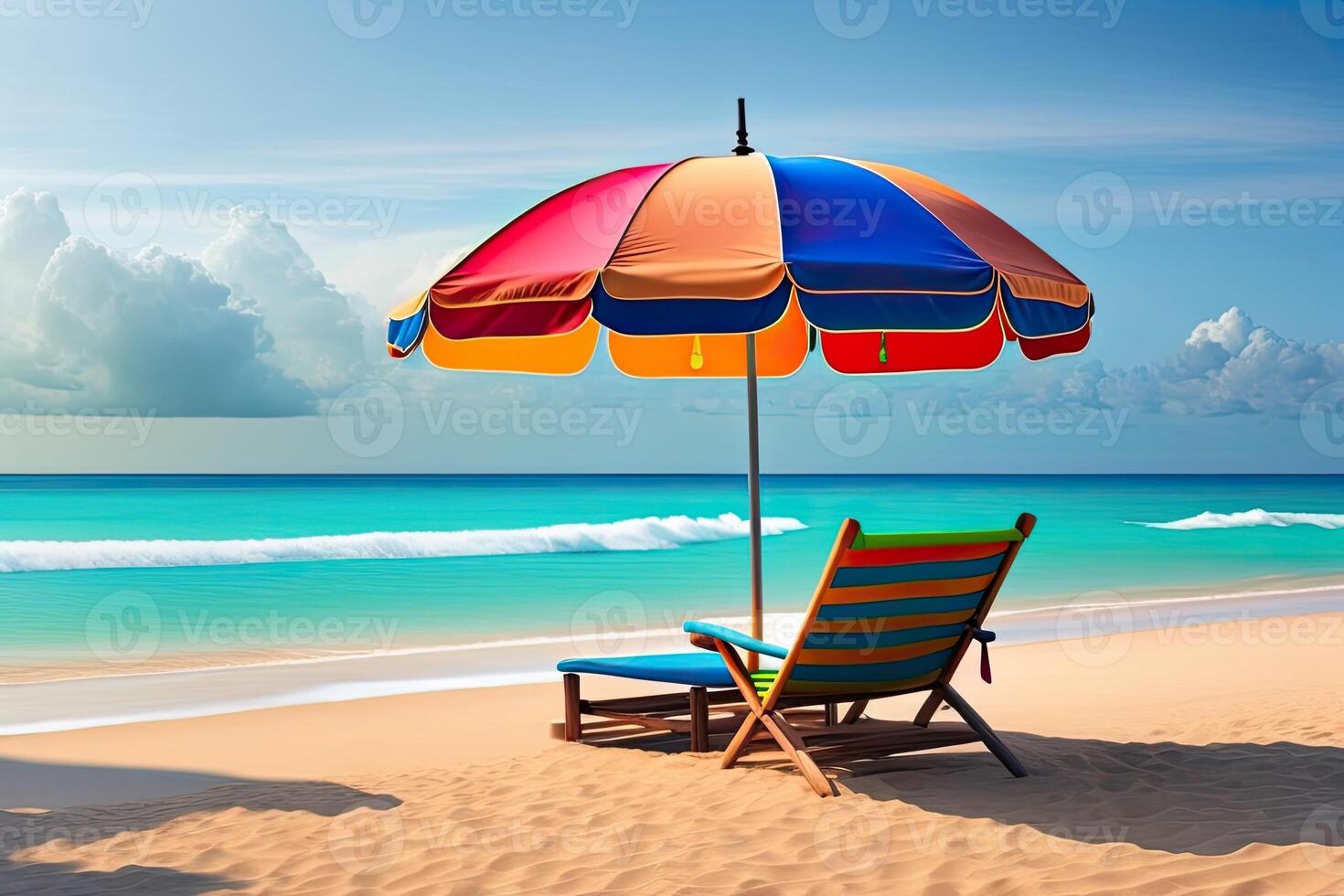 Chairs with Umbrella on Beach Generative AI photo