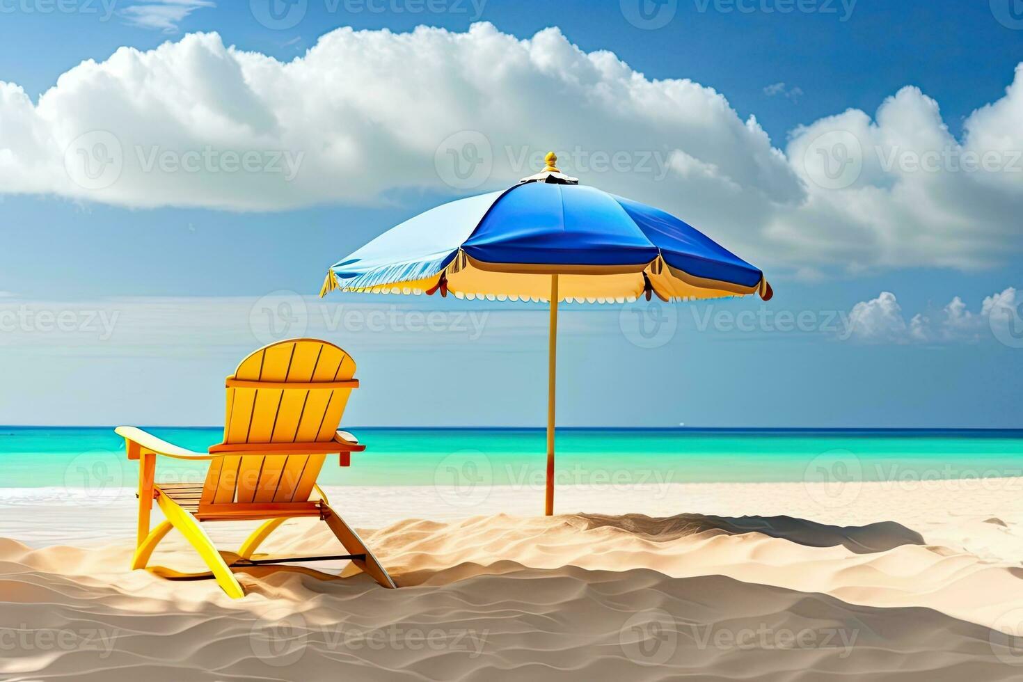 Chairs with Umbrella on Beach Generative AI photo