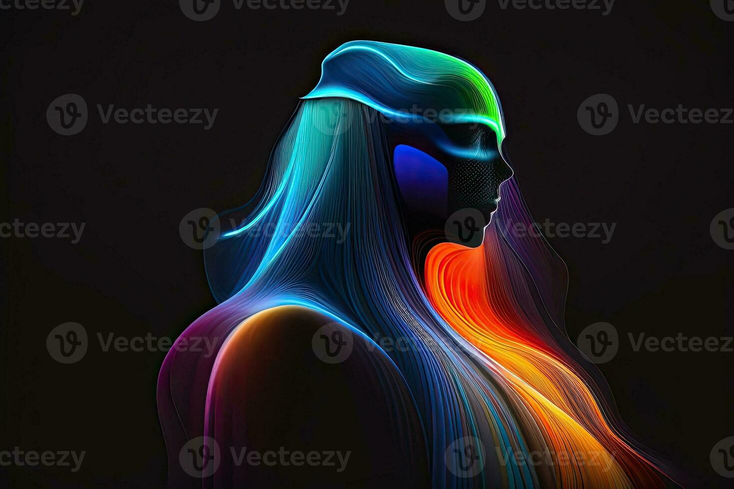 Colorful Ghost on Black Background Generative AI photo