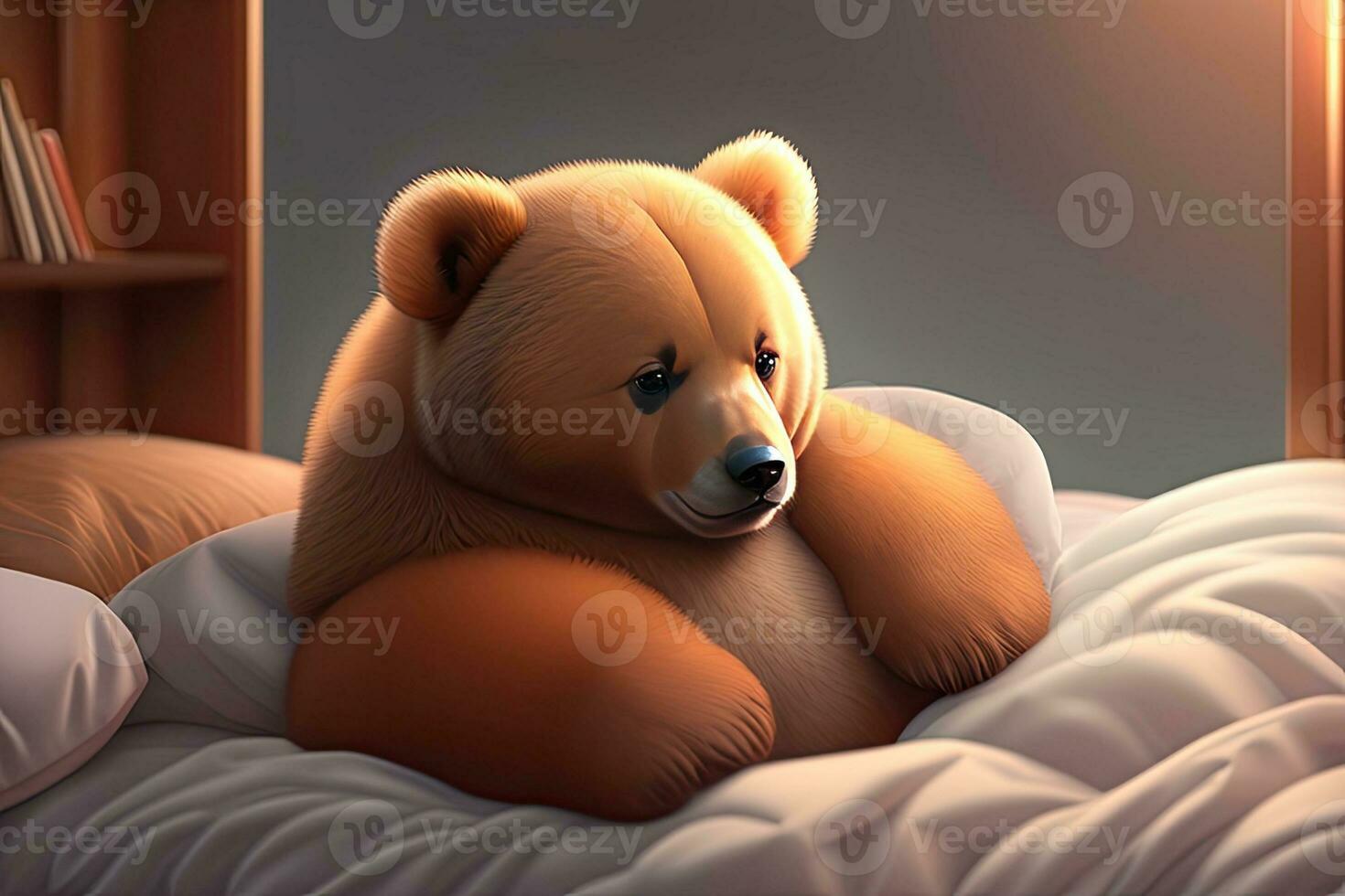 Baby Bear Sick in Bed Generative AI photo