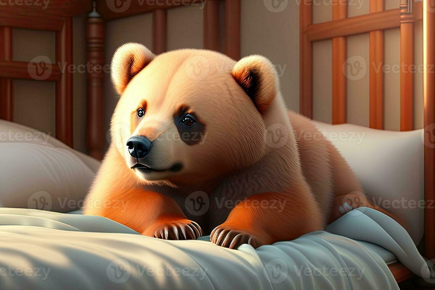 Baby Bear Sick in Bed Generative AI photo