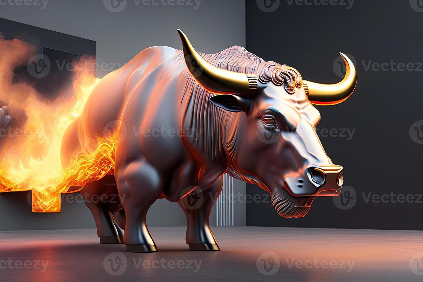 Bull Market Illustration Bull Head Fire photo