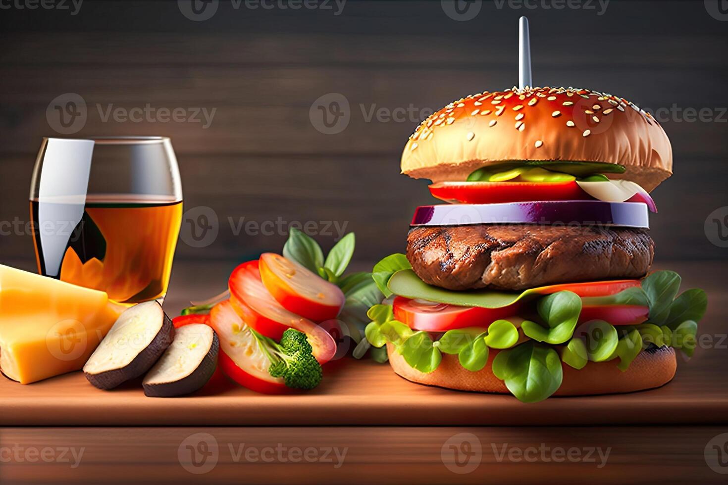 Grilled Beef Angus Burger with Garnish photo