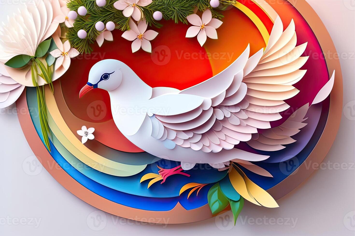 White Bird and Floral Background Generative AI photo