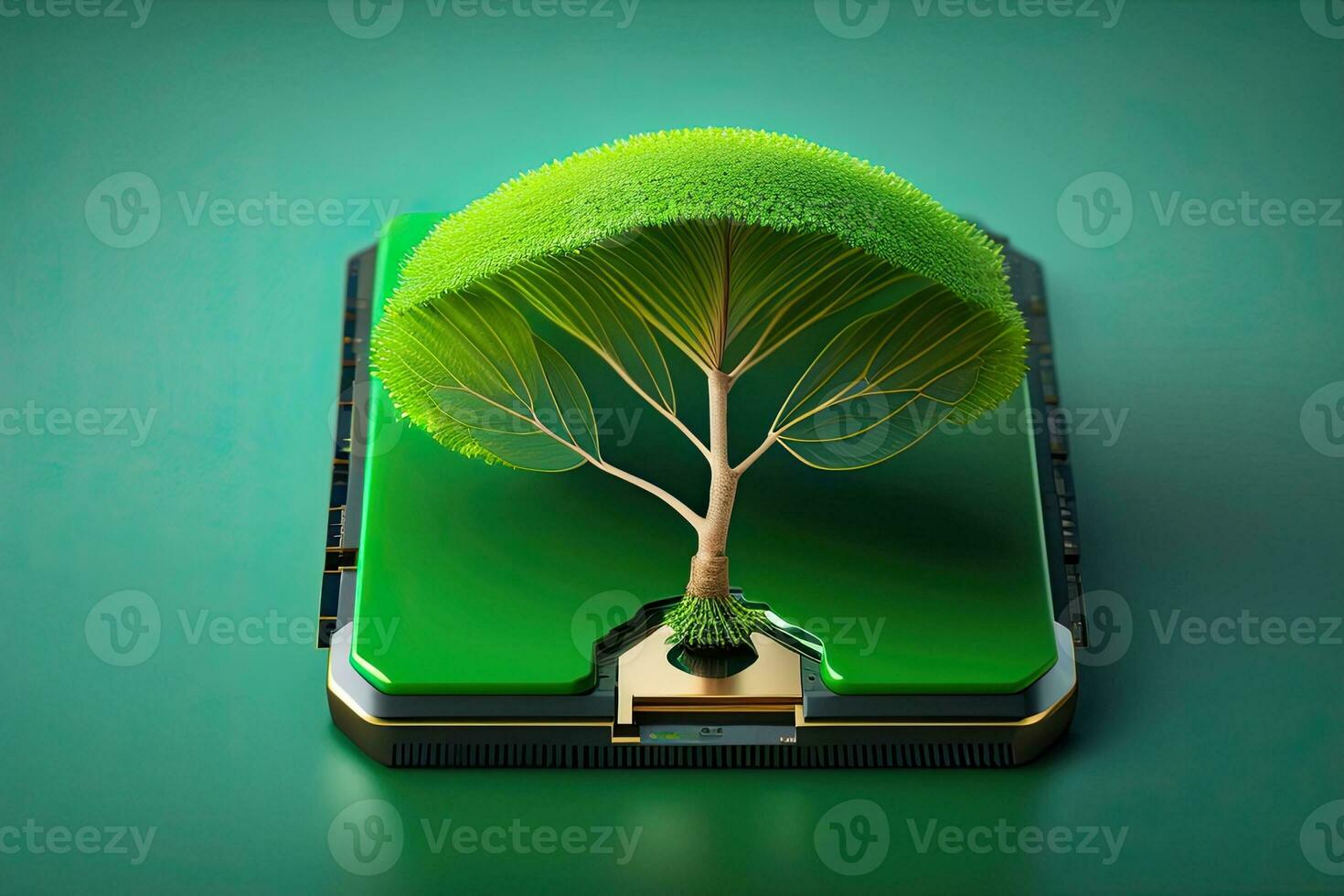 Tree Grow from Computer Chip CPU Generative AI photo