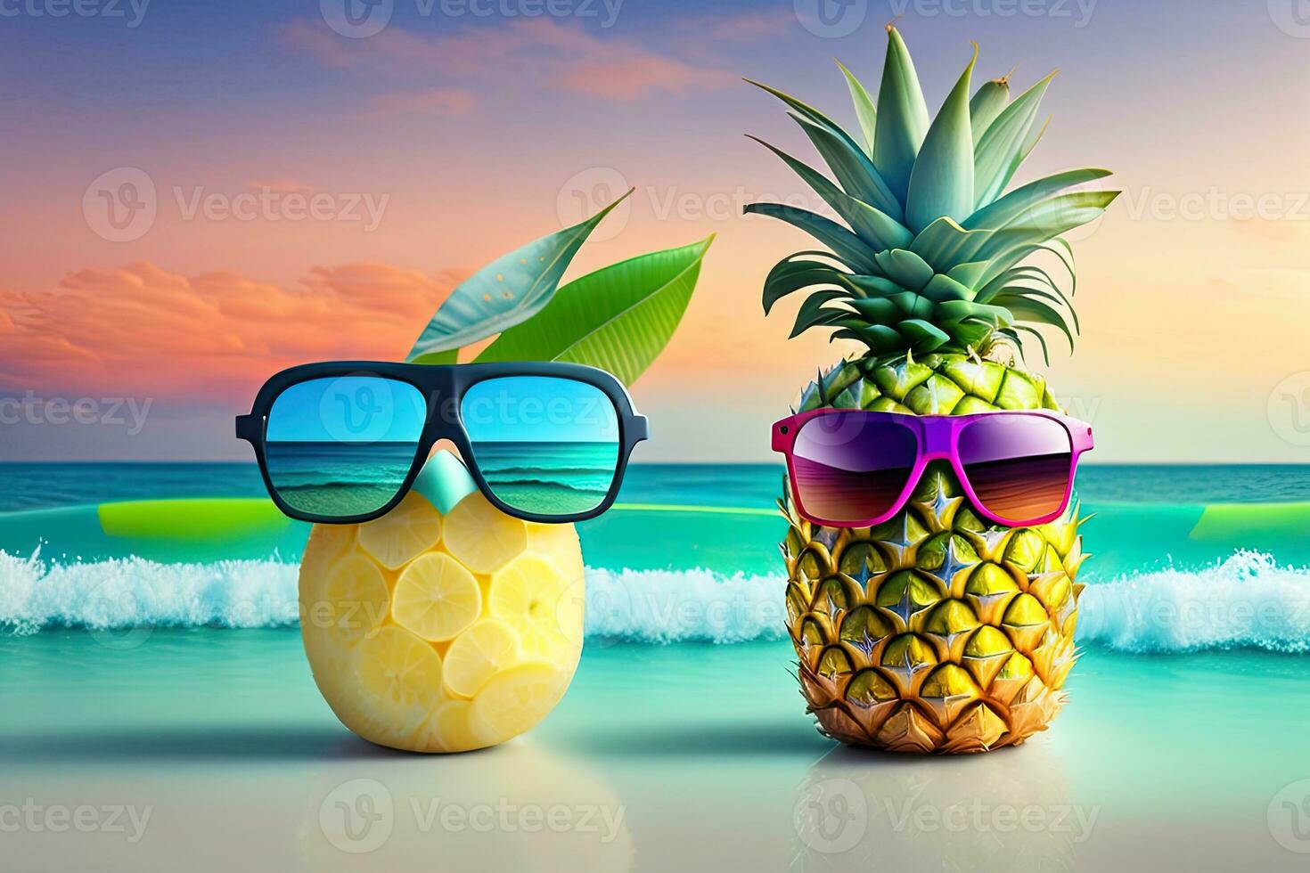 Pineapple on Tropical Sea Generative AI photo