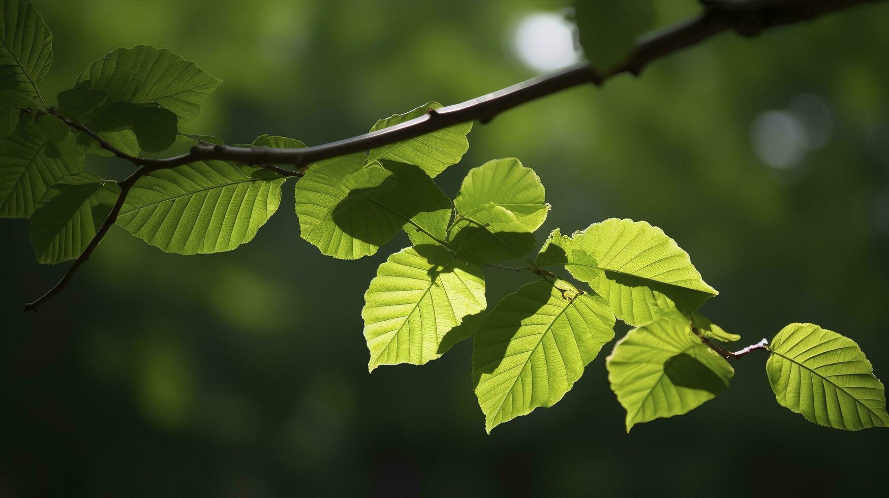 tierra día y mundo ambiente día, primavera, tropical árbol hojas y rama con hermosa verde bosque fondo, generar ai foto