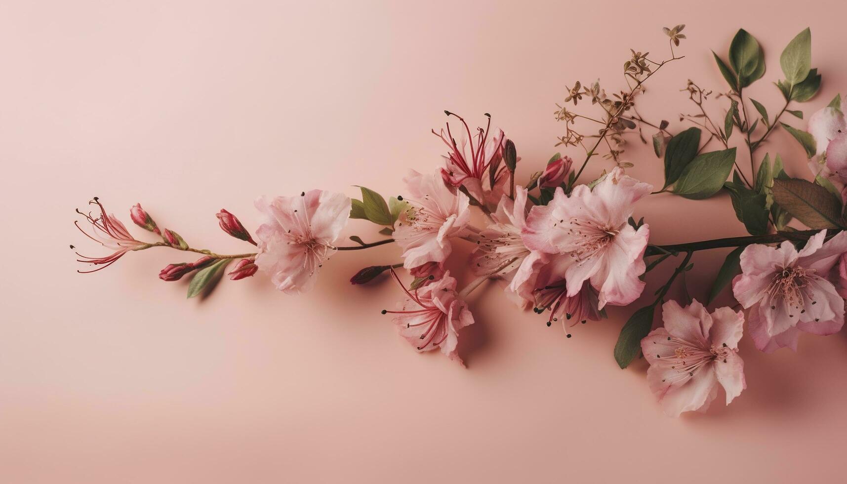 pink flowers composition over pastel background, generate ai photo