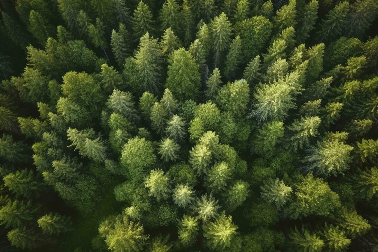 Aerial top view of summer green trees in forest in rural Finland, generate ai photo