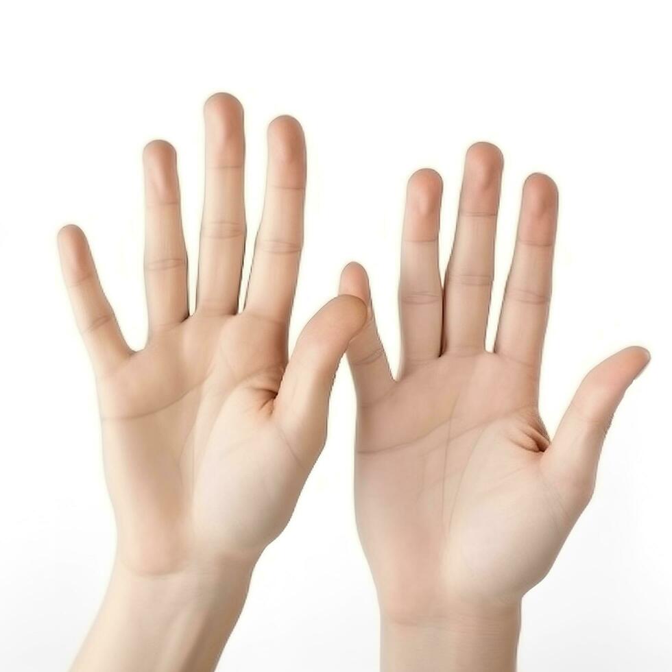 Woman holding her hands against white background, closeup, generate ai photo