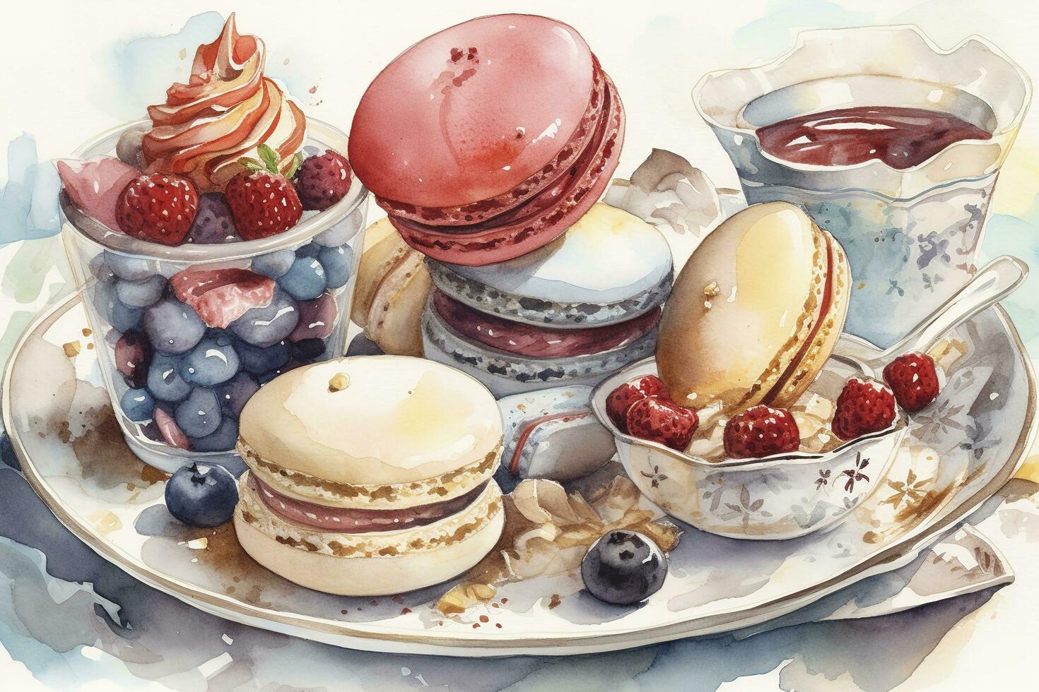 watercolor illustration of  a  sweet dessert, generate ai photo