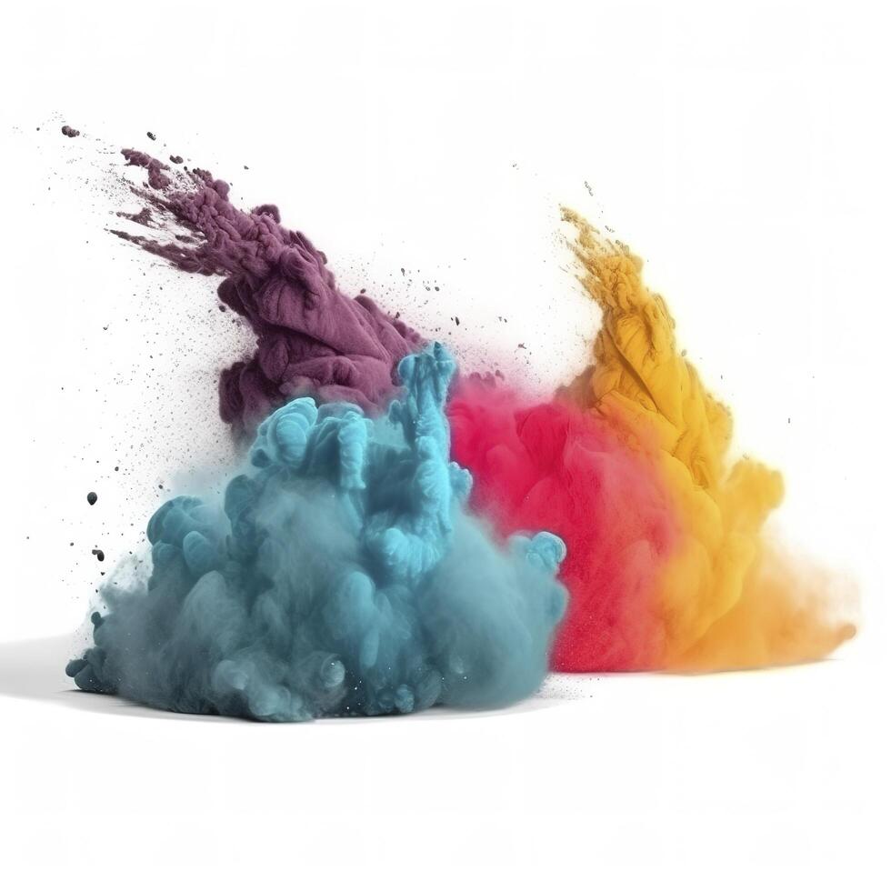 Explosion of colored powder on white background, photo