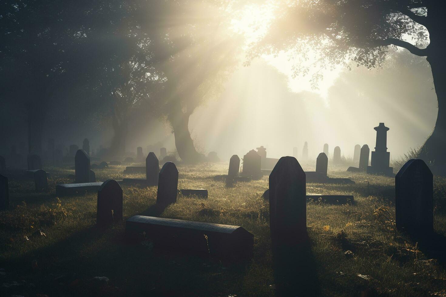 morning at the cemetery, generate ai photo