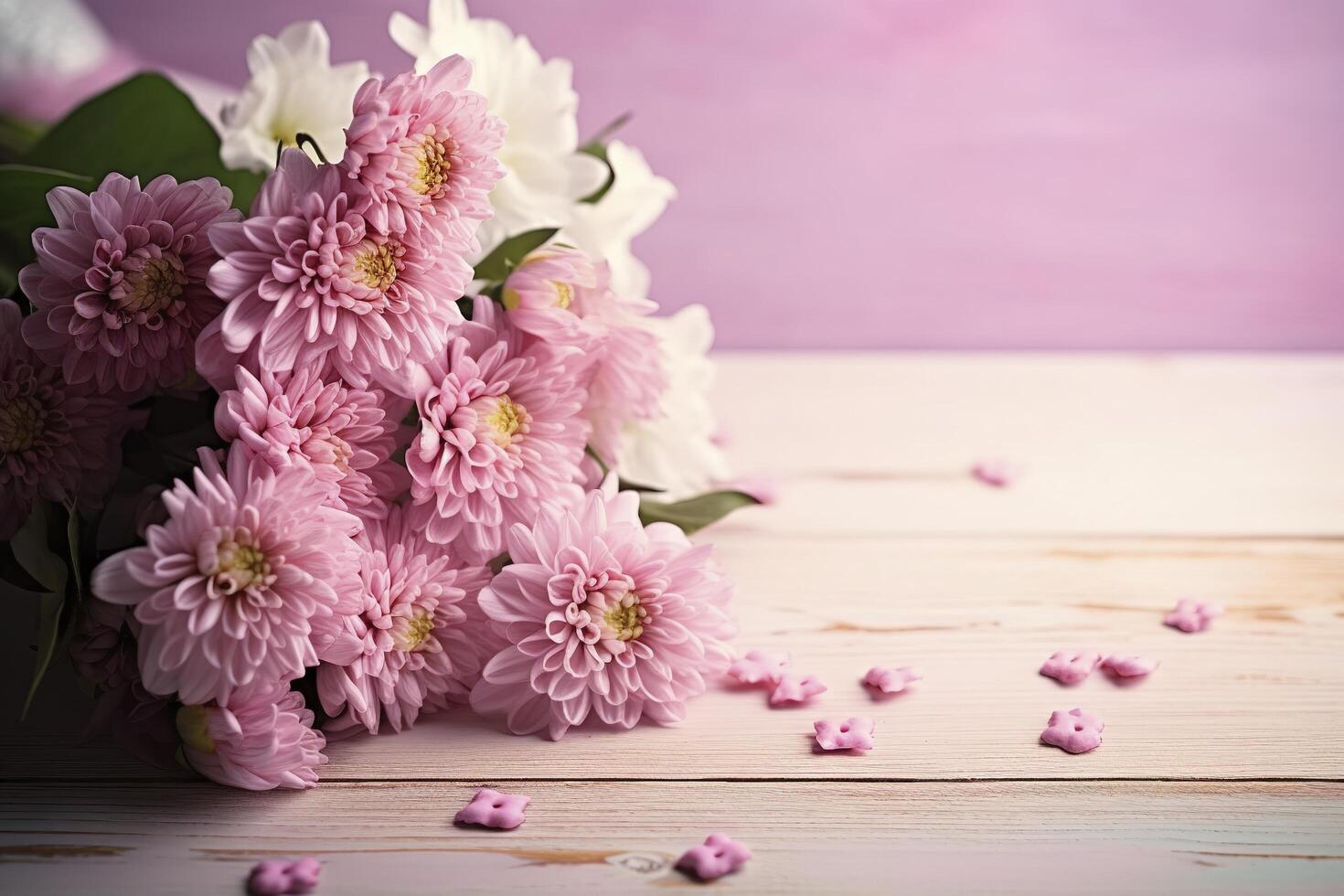bouquet of pink flowers and copy space , photo