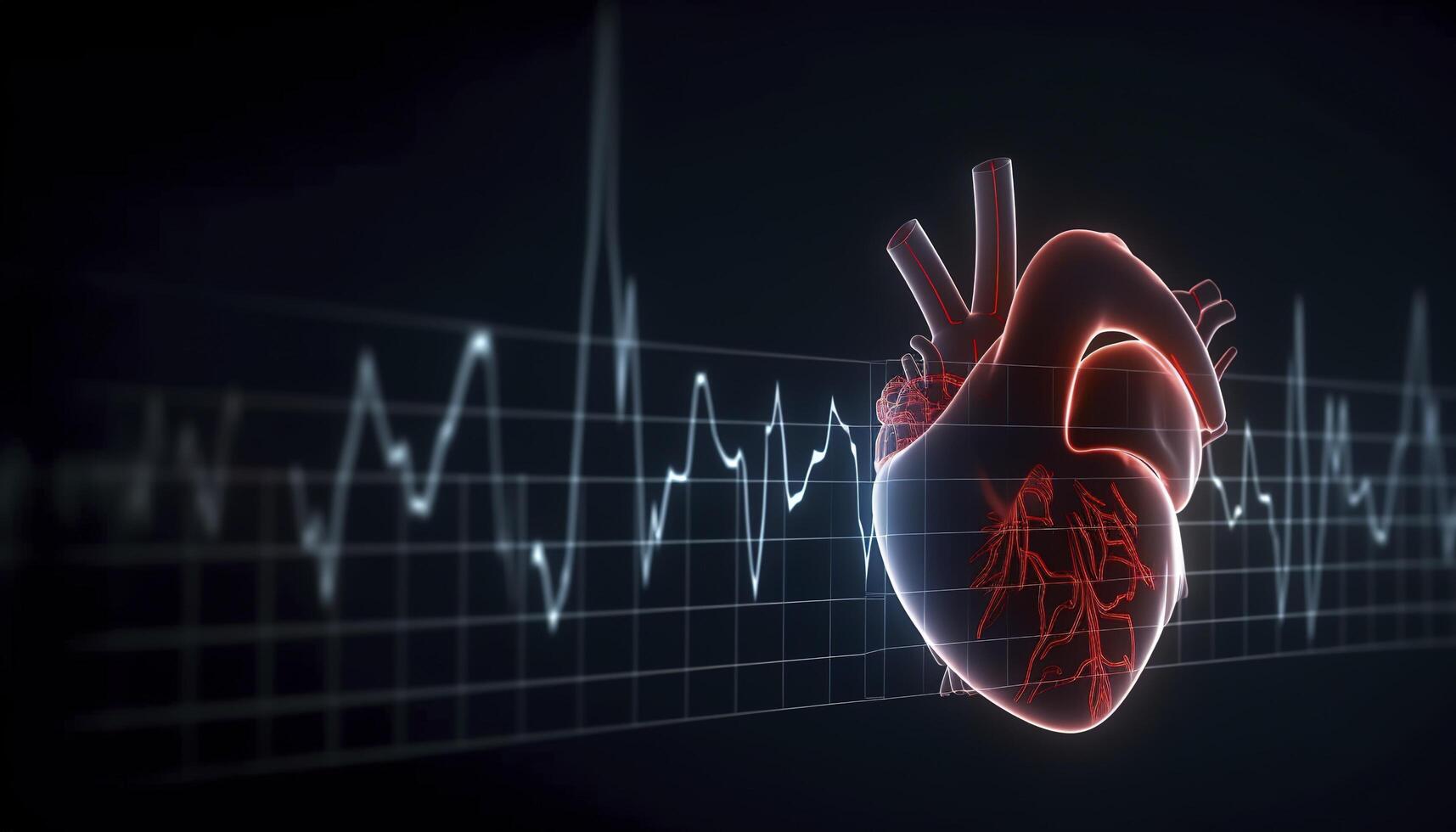 Human heart with cardiogram for medical heart health care background