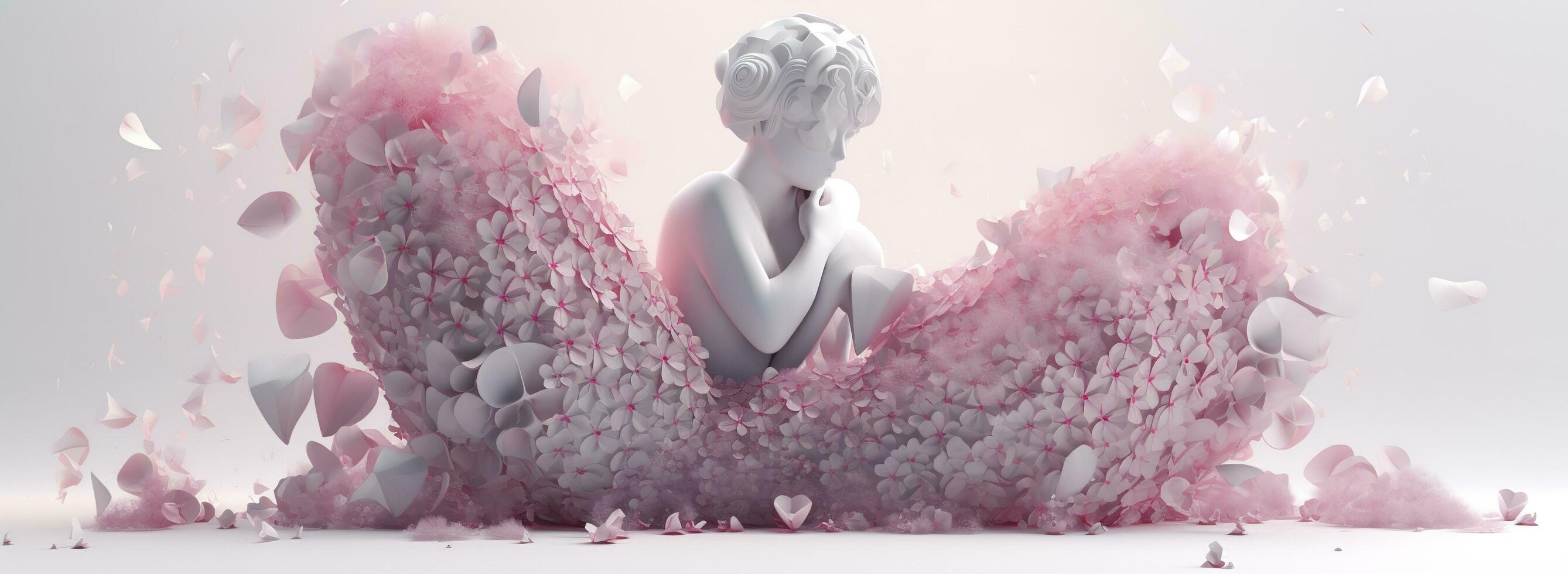 heart shape sculpture with pink flowers in a white frame, in the style of motion blur panorama, kawaii manga, photo bashing, sony alpha a1, detailed character design, bulbous, generate ai