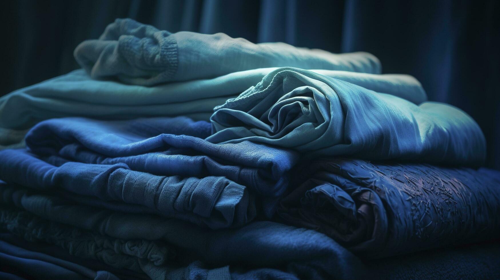 azul lona impresión paños textil antecedentes azul tela, en el estilo de tonal variaciones en color, ligero cian y Armada, vibrante espectro colores, textil instalación, generar ai foto