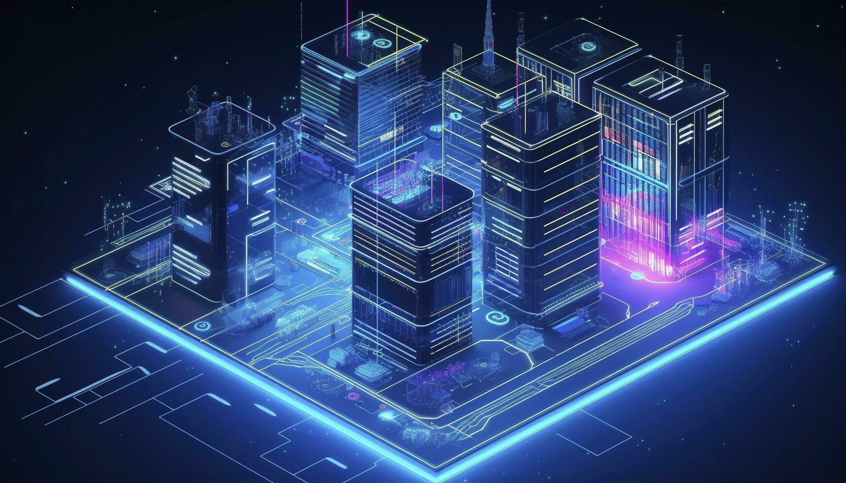 Development architecture computer systems of a smart building. Design modern building construction with ai controls. Project smart house construction with artificial intelligence, generate ai photo