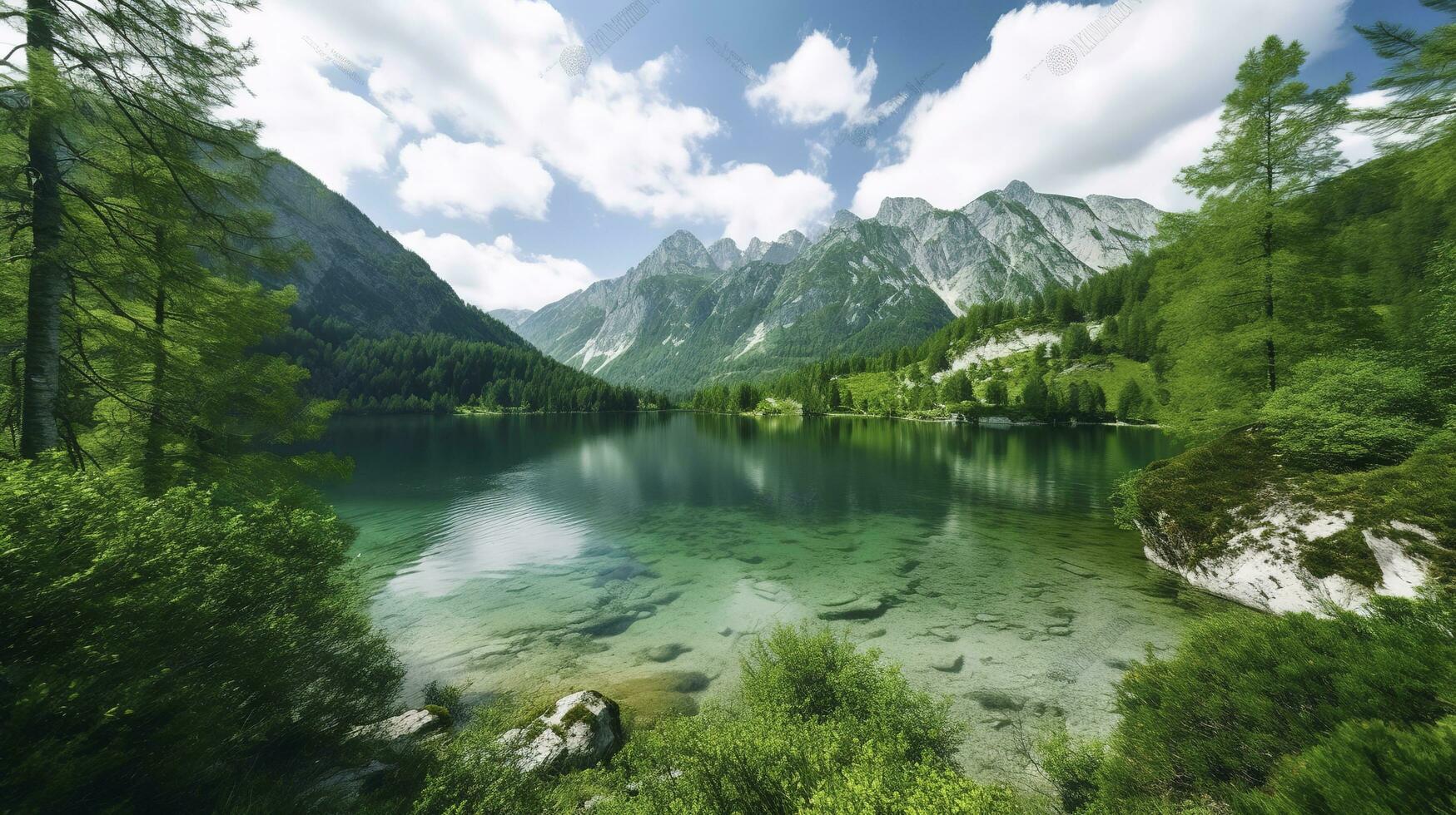 Tatra National Park, a lake in the mountains at the dawn, generate ai photo