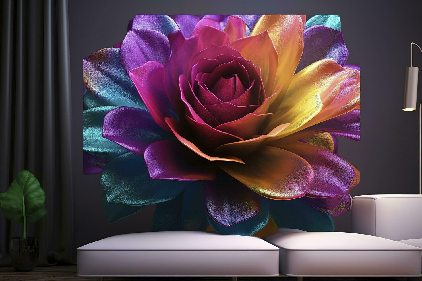 3d colorful flower. for canvas print interior wall decor, generate ai photo
