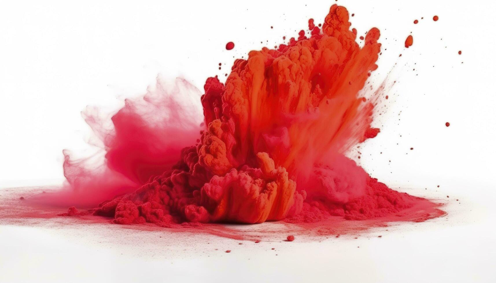 bright red holi paint color powder festival explosion isolated white background. industrial print concept background, generate ai photo