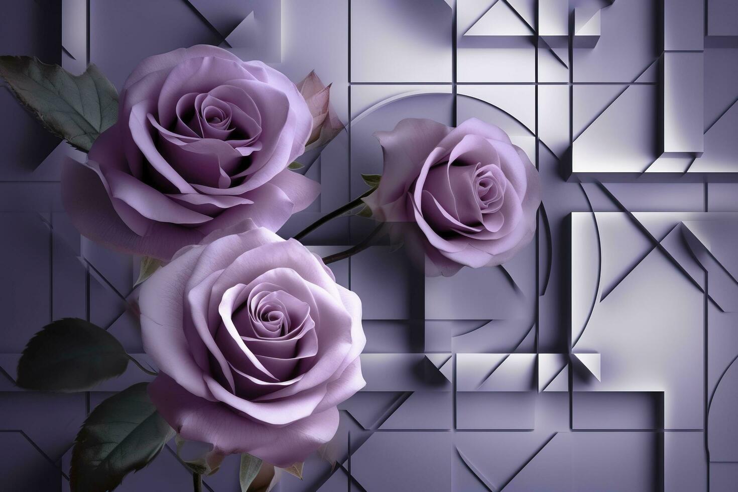 3d Mural modern wallpaper. purple rose flowers with Squares and decorative background . modern art for wall home decor, generate ai photo