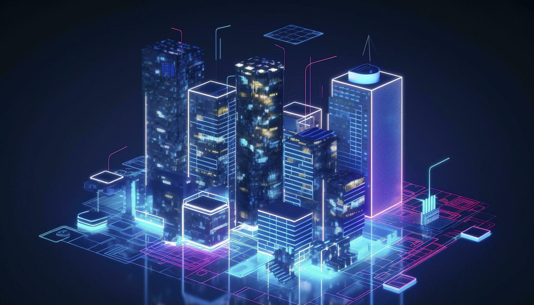 Development architecture computer systems of a smart building. Design modern building construction with ai controls. Project smart house construction with artificial intelligence, generate ai photo