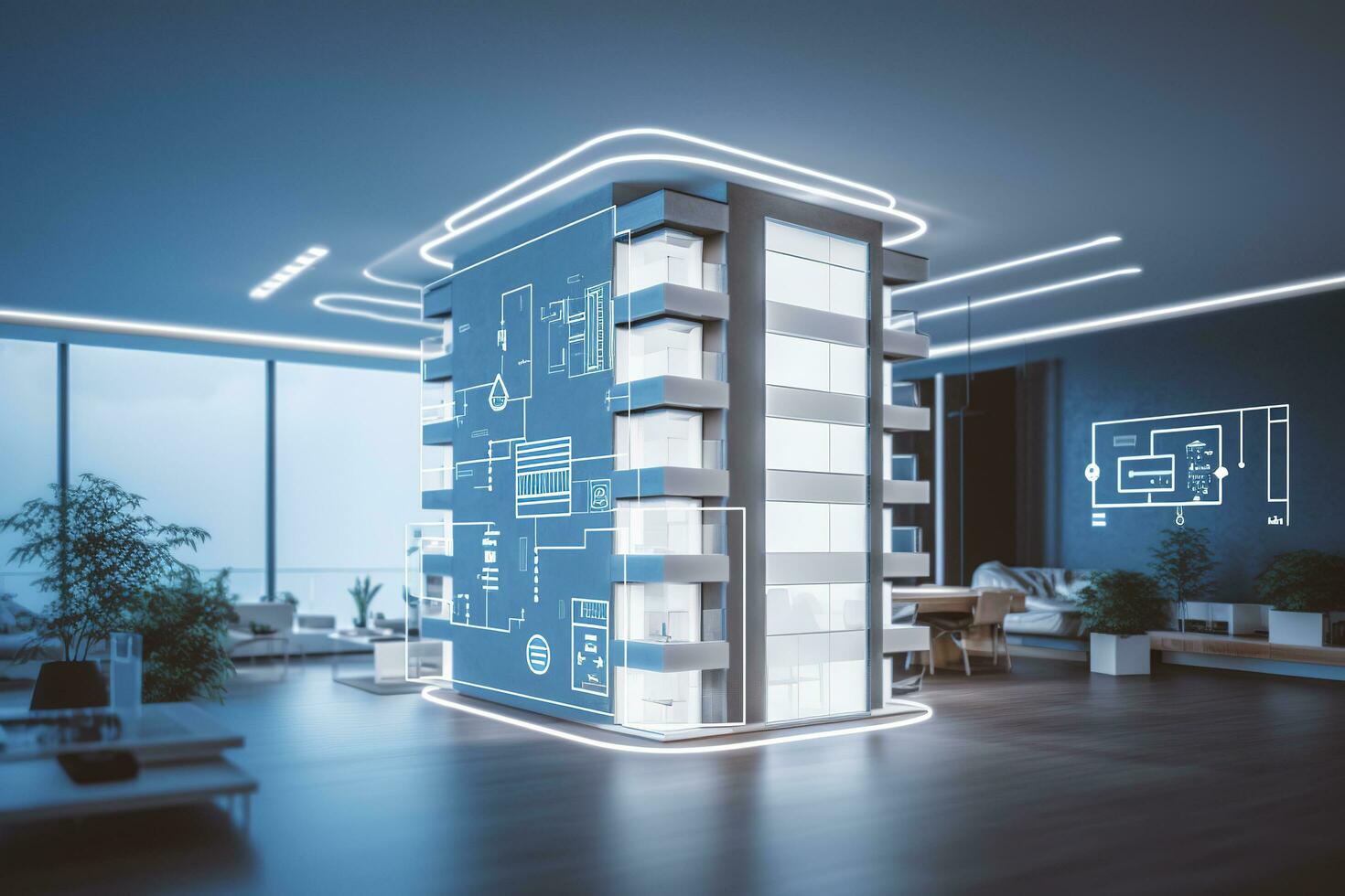 Modern smart home systems of smart building, The smart home is isolated background, Generate Ai photo